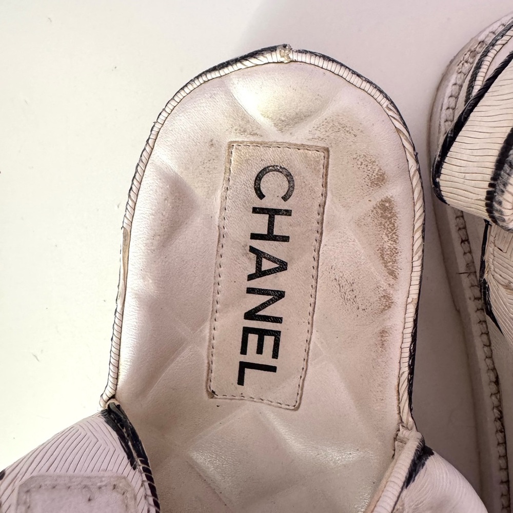 Chanel White Dad Sandals with Black Trim - Picture 9 of 14